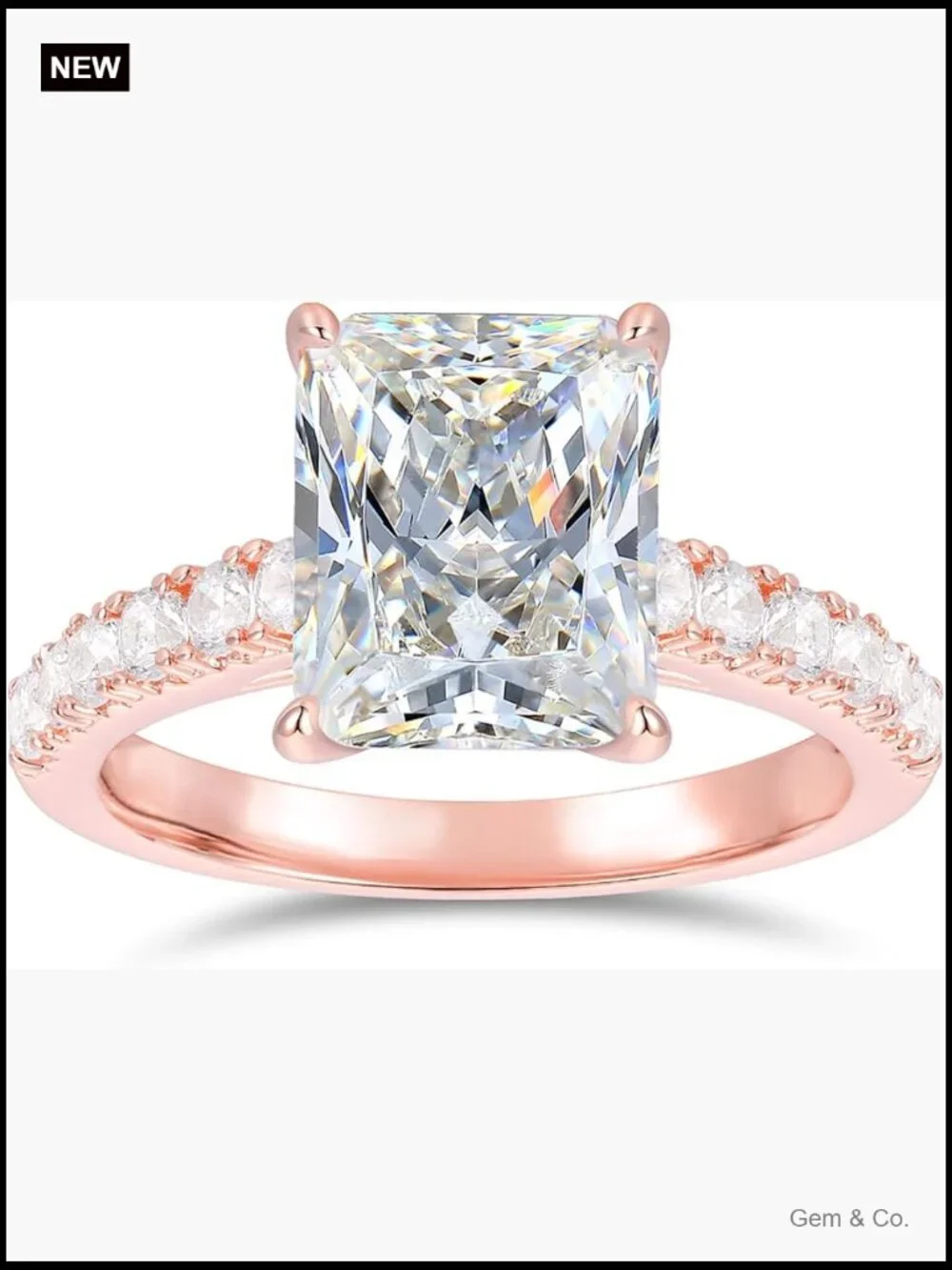 14K Gold 4ct Radiant Cut Moissanite Engagement Ring Size 8